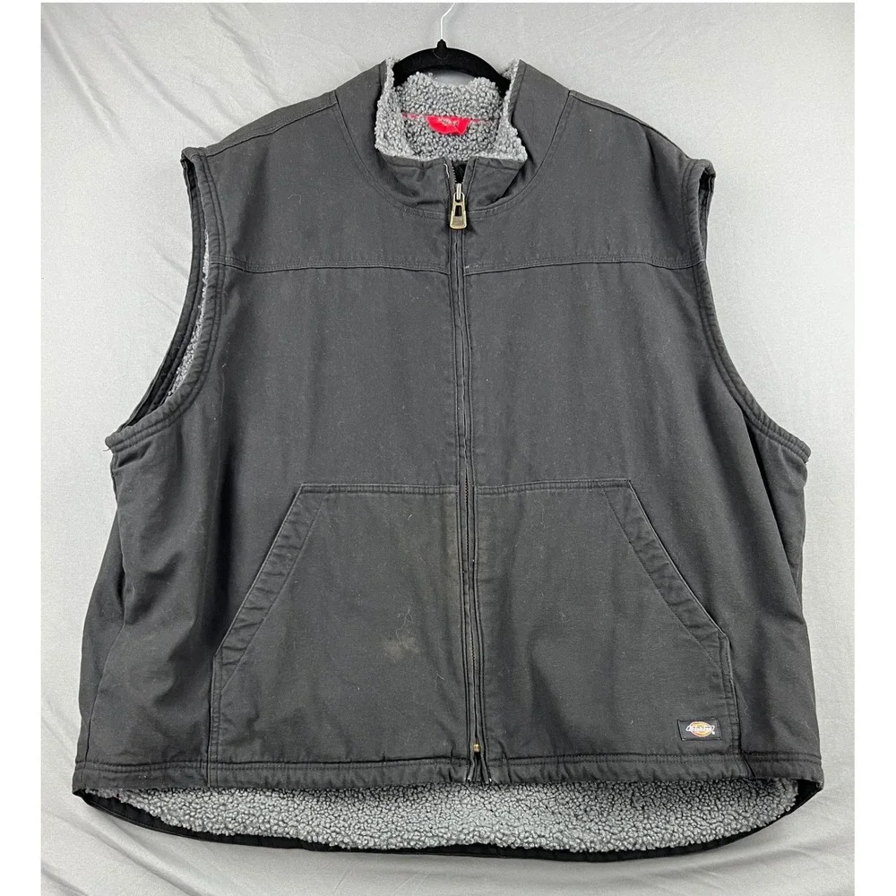 Dickies Vest Mens 3XL Canvas Sherpa Lined Full Zip Workwear Black Good